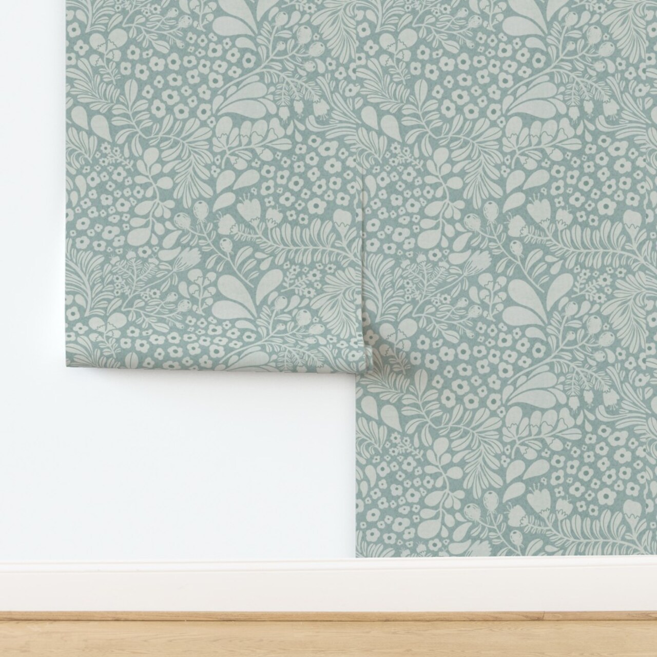 Calm Botanical Tranquil Flowers Serene Leaves Blue Gray Vine Wildflowers Floral Custom Removable Wallpaper by Spoonflower Peel & Stick Wallpaper 2FT Wide